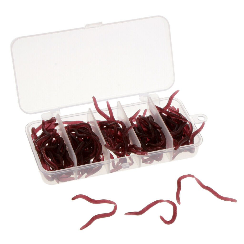 150pcs Artificial Worm Earthworm Maggot Soft Fishing Lure Hook Bait Red