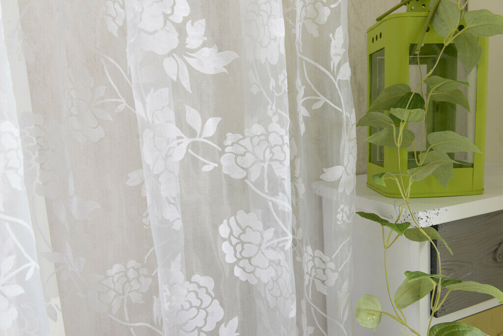 Flocking Peony Sheer Voile Curtain Window Balcony