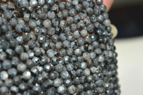 10PCS 4mm Faceted black gray labradorite Round Gems Loose Beads 15 "AA