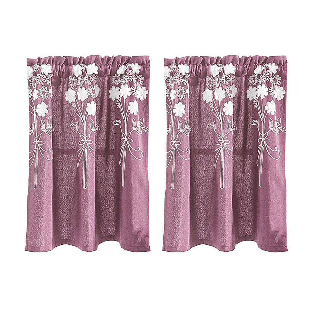 2x Floral Soft Polyester Privacy Half Window Curtain Home Window Ornament