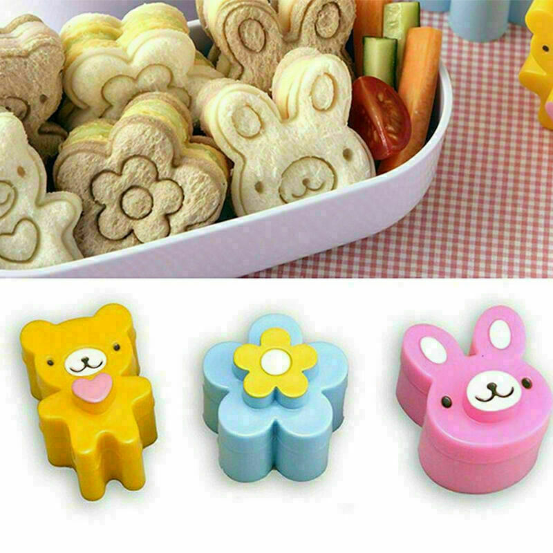 3pcs Sandwich Crust Cutter Cookie Bread Cake Toast Mold Rabbit Bear Flower Shape