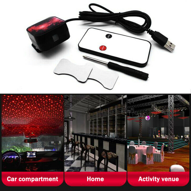Car Rotating Star Projector Red LED Night Roof Light Atmosphere lamp Universal