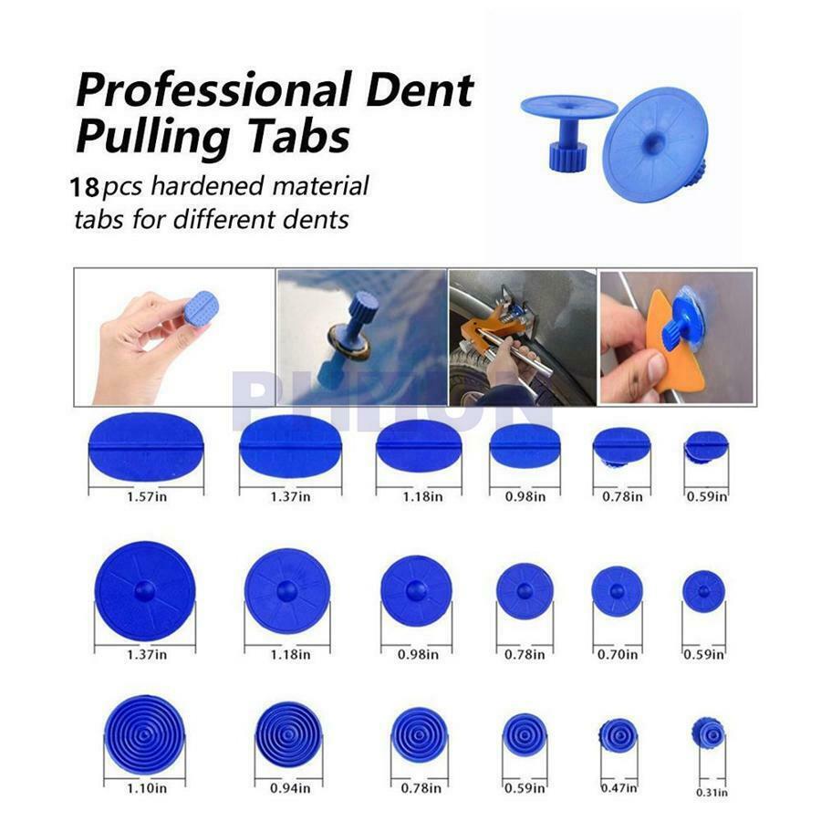 1x Black Plastic Puller+18x Glue Puller Tab Kit For Car Body Dent Repair Romoval