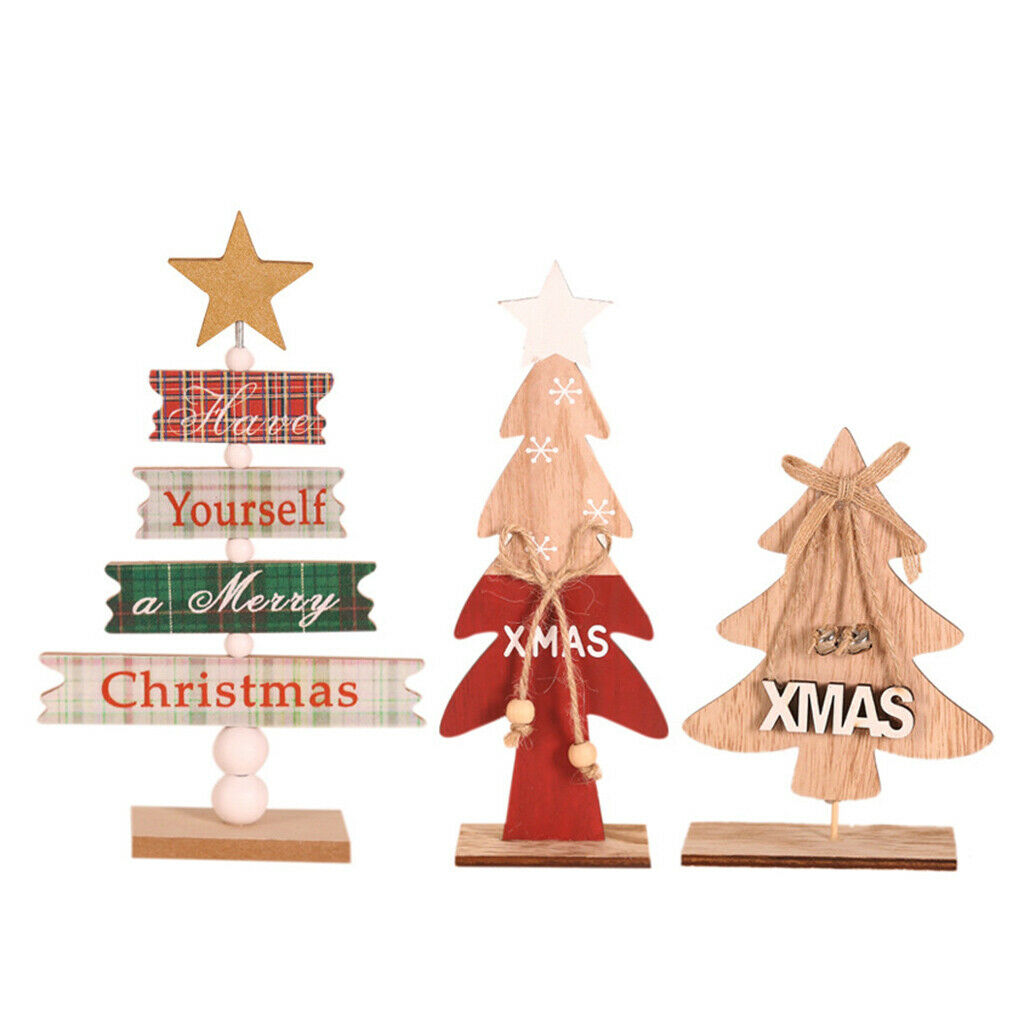Brown Wooden Christmas Tree Desktop Ornaments Table Party Hanging Decoration