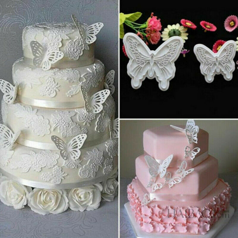 2Pcs/Set Butterfly Cake Fondant Sugarcraft Mould Cookie Plunger Cutter Mo.l8
