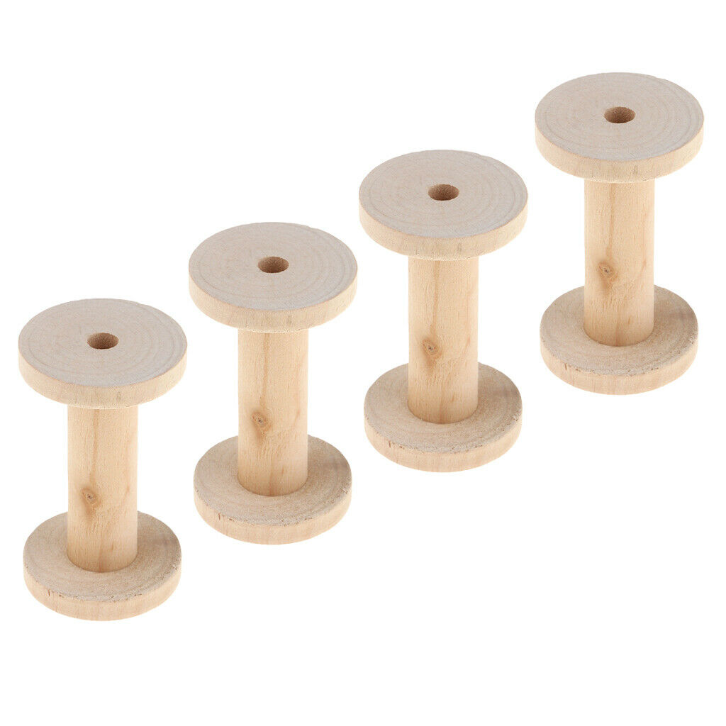 4 Pieces Natural Color Wooden Empty Spools for Thread, Ribbon, Thread, Trims,