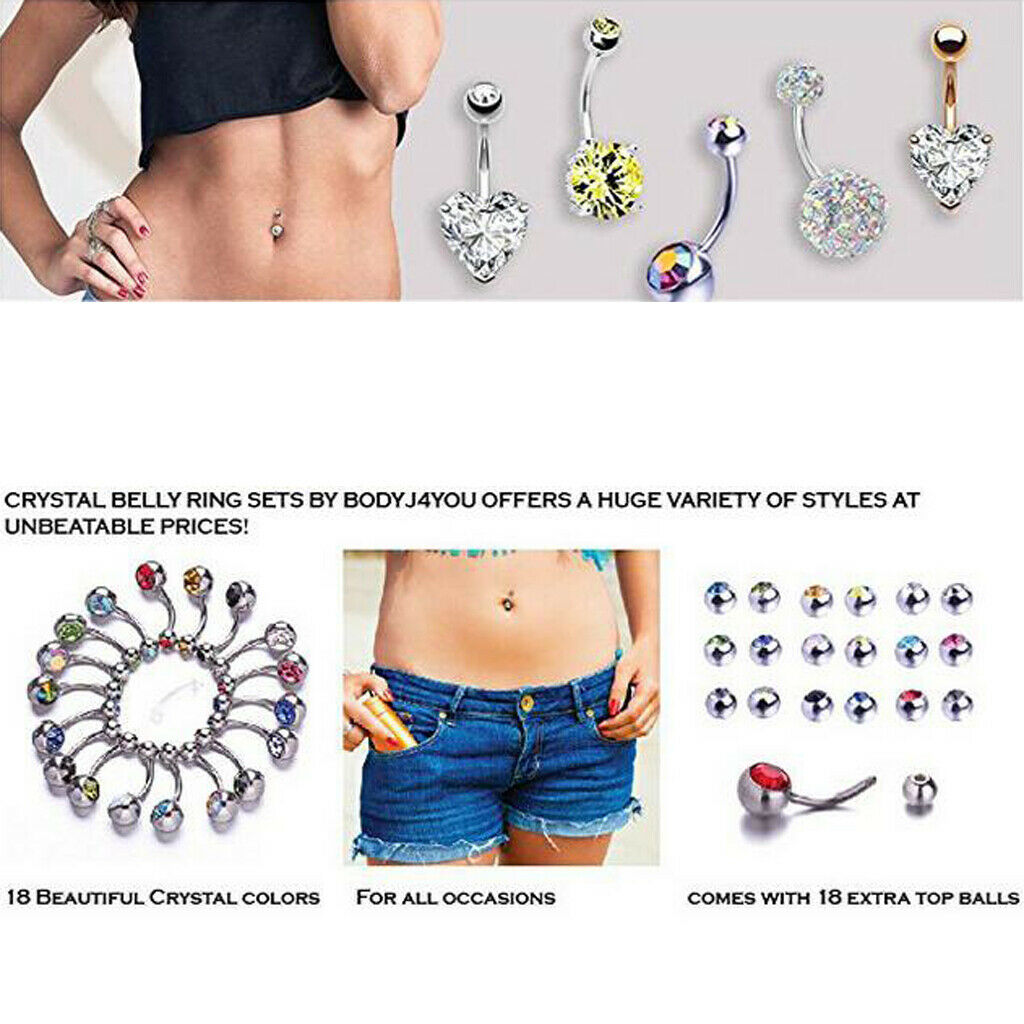 15pcs Professional Piercing Kit Stainless Steel Double CZ Navel Piercing