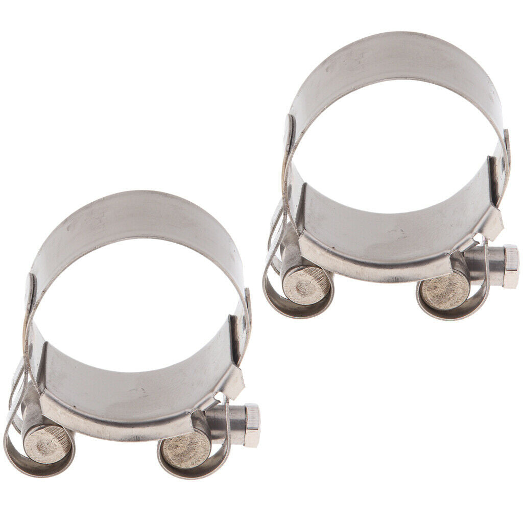 2pc Stainless Steel Motorcycle Exhaust Silencer Link Pipe Hose Clamp 44-47mm