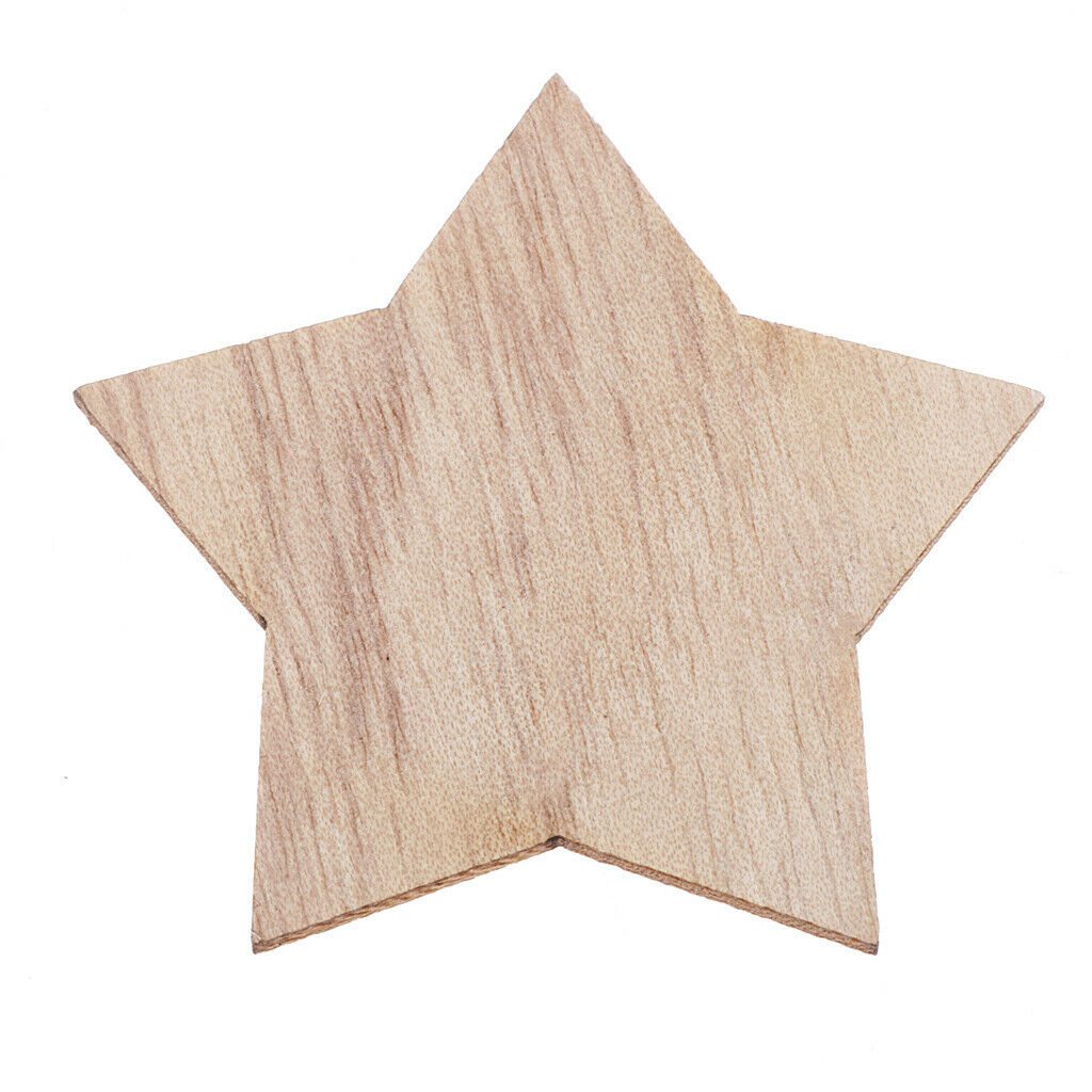 50x Natural Unpainted Wooden Pentagram Five Pointed Star Ornaments Crafts