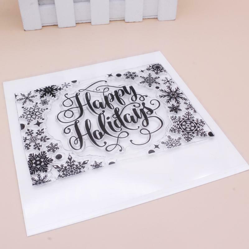 Happy Holidays Snowflake Silicone Clear Seal Stamp DIY Scrapbooking Embossing