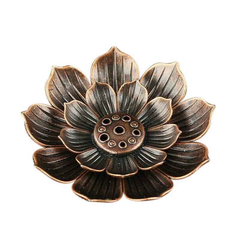 6 Holes Alloy Incense Burner Stick Holder Plate Buddhism Coil Lotus Censer BroE4