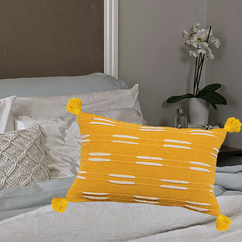 Bohemian Pillow Cover Tufted Four-corner Tassel Farmhouse Yellow Rectangle