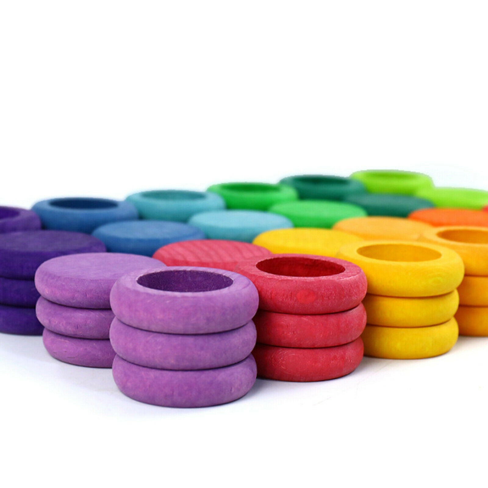 72 PCS Wooden Block - Donut & Pie Shape Preschool Recognition Color Stacking