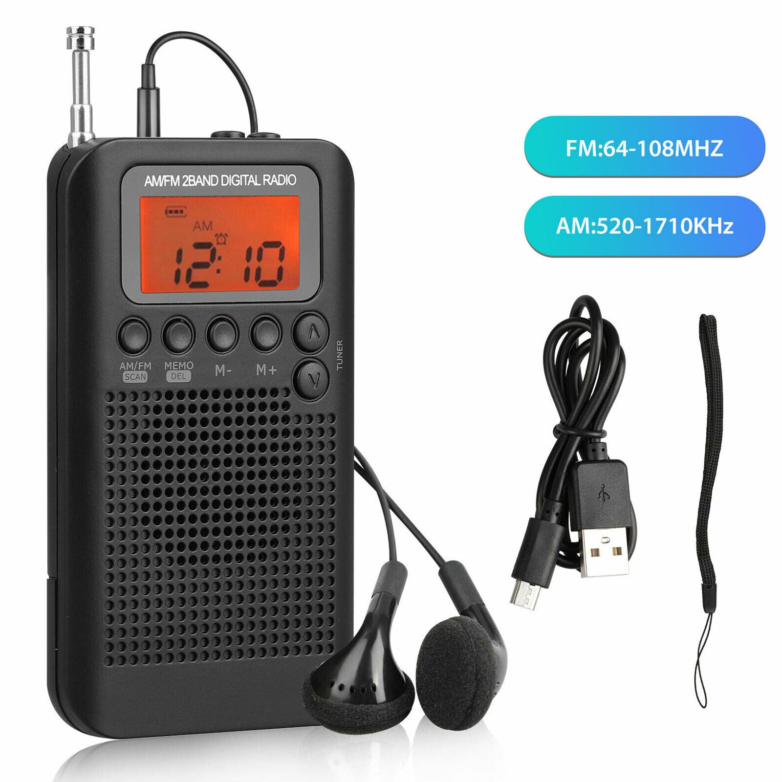 Portable AM FM Pocket 2 Bands Telescopic Antenna Stereo Digital Receiver Radio