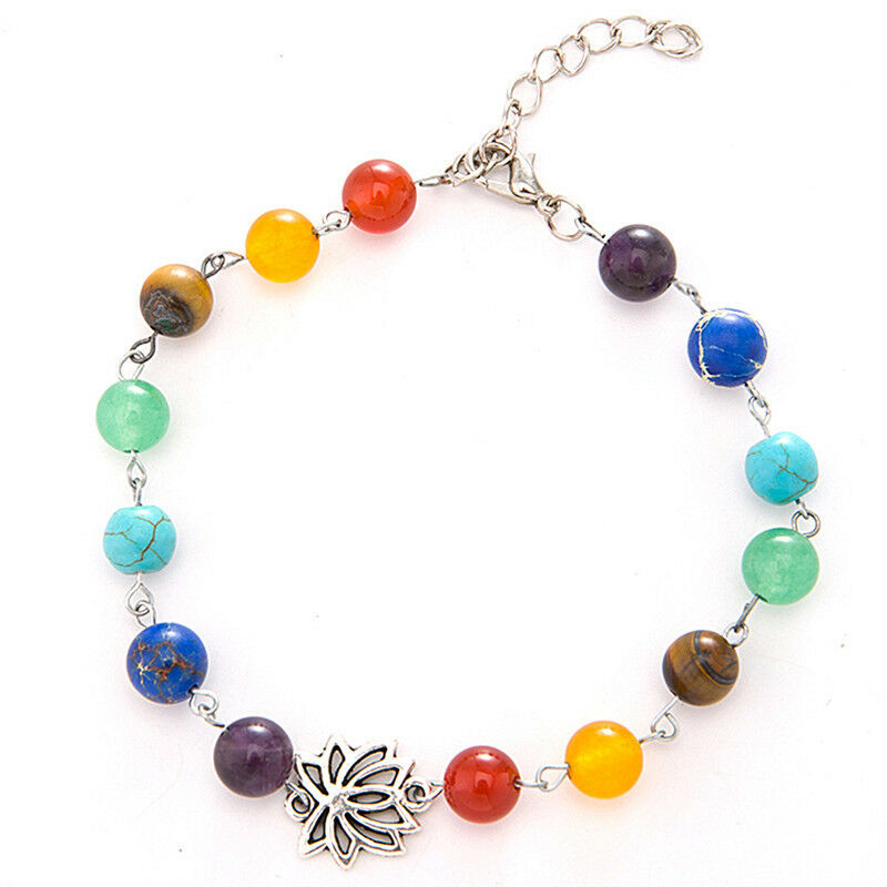 Women Bohemia Colorful Beads Bracelet Energy Yoga Lotus Pendant Anklet Cha.l8