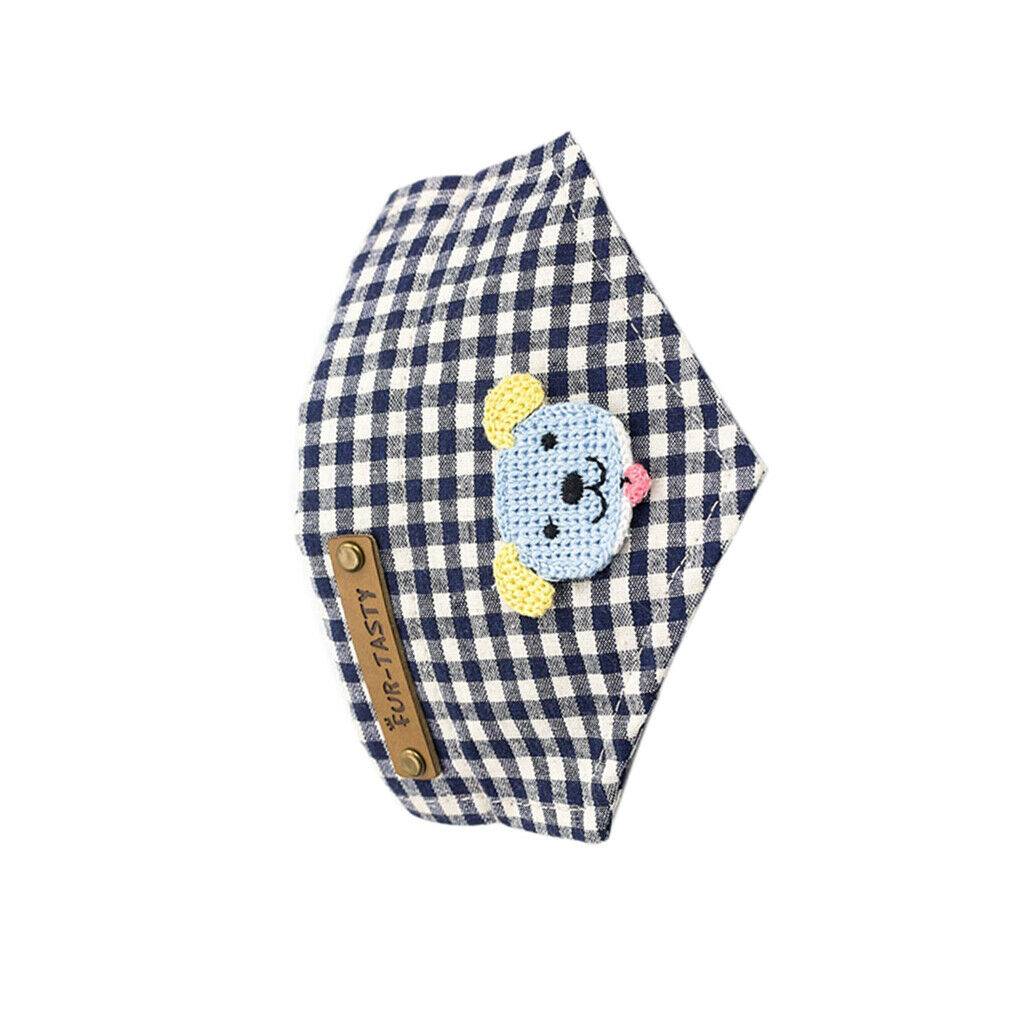 Pet Dog Bandana Scarf Triangle Neckerchief Bib Plaid Dog Print Decor-Blue(S)