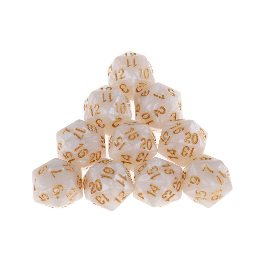 10 Pack of Twenty Sided Dice D20 Playing D&D RPG Party Games Dices White