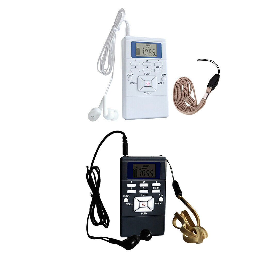Portable Mini FM Digital Portable Pocket Radio and Earphone White