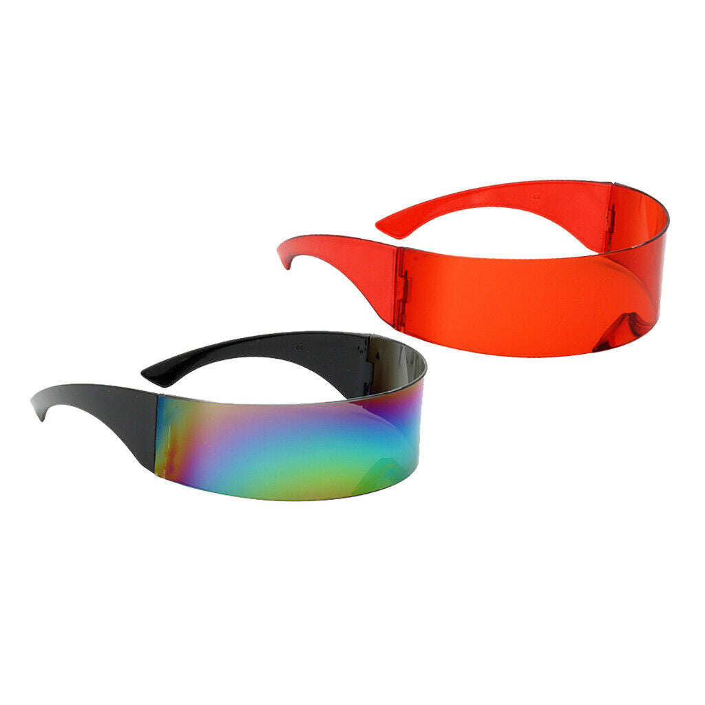 2Pcs Futuristic Wrap Visor Sunglasses Flat Top Shield Shades Party Props