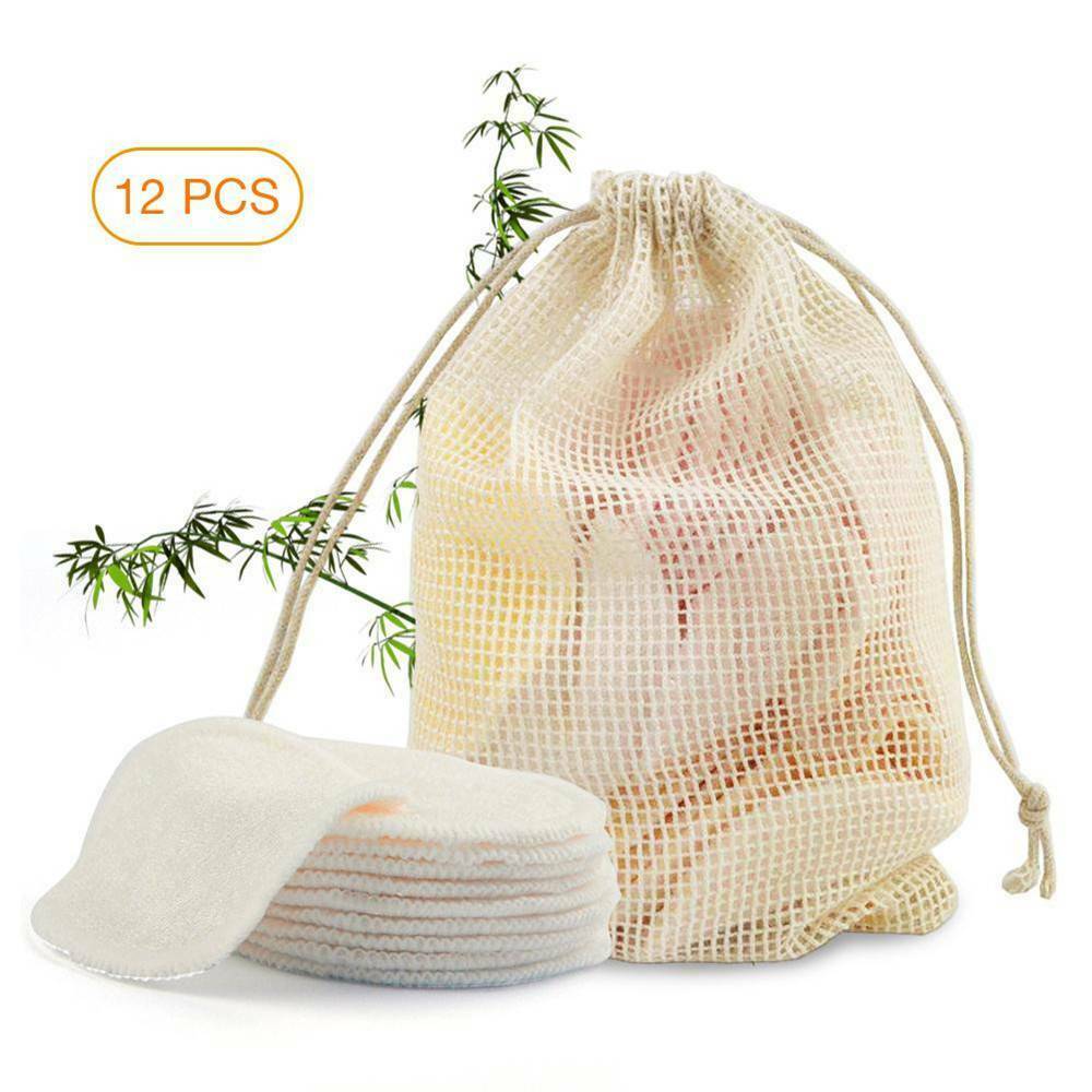 12PCS Reusable Facial Cleansing Pad Bamboo Cotton Makeup Remover Pads Face Wipes