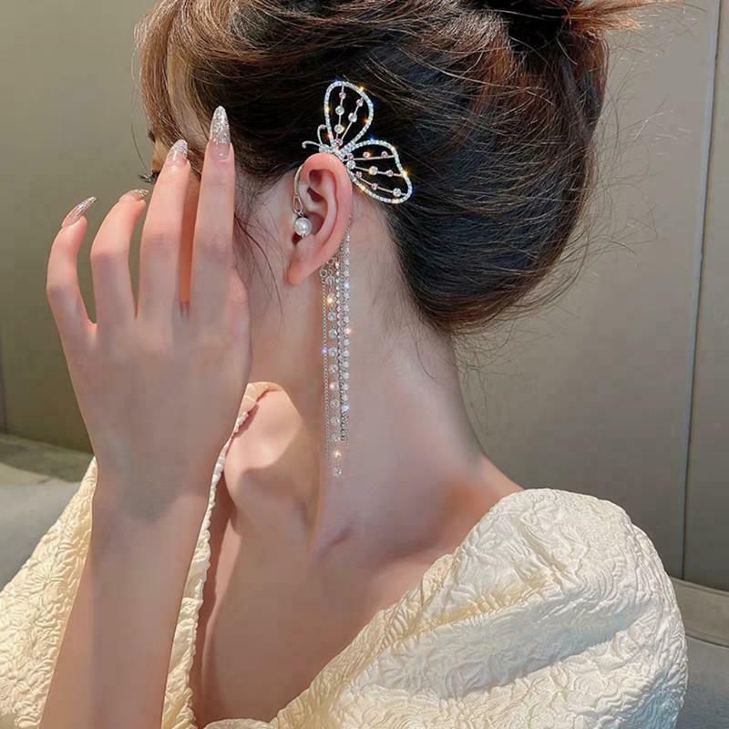 Long Chain Tassel Threader for Women Teen Girls gift Butterfly Ear Clip Jewelry