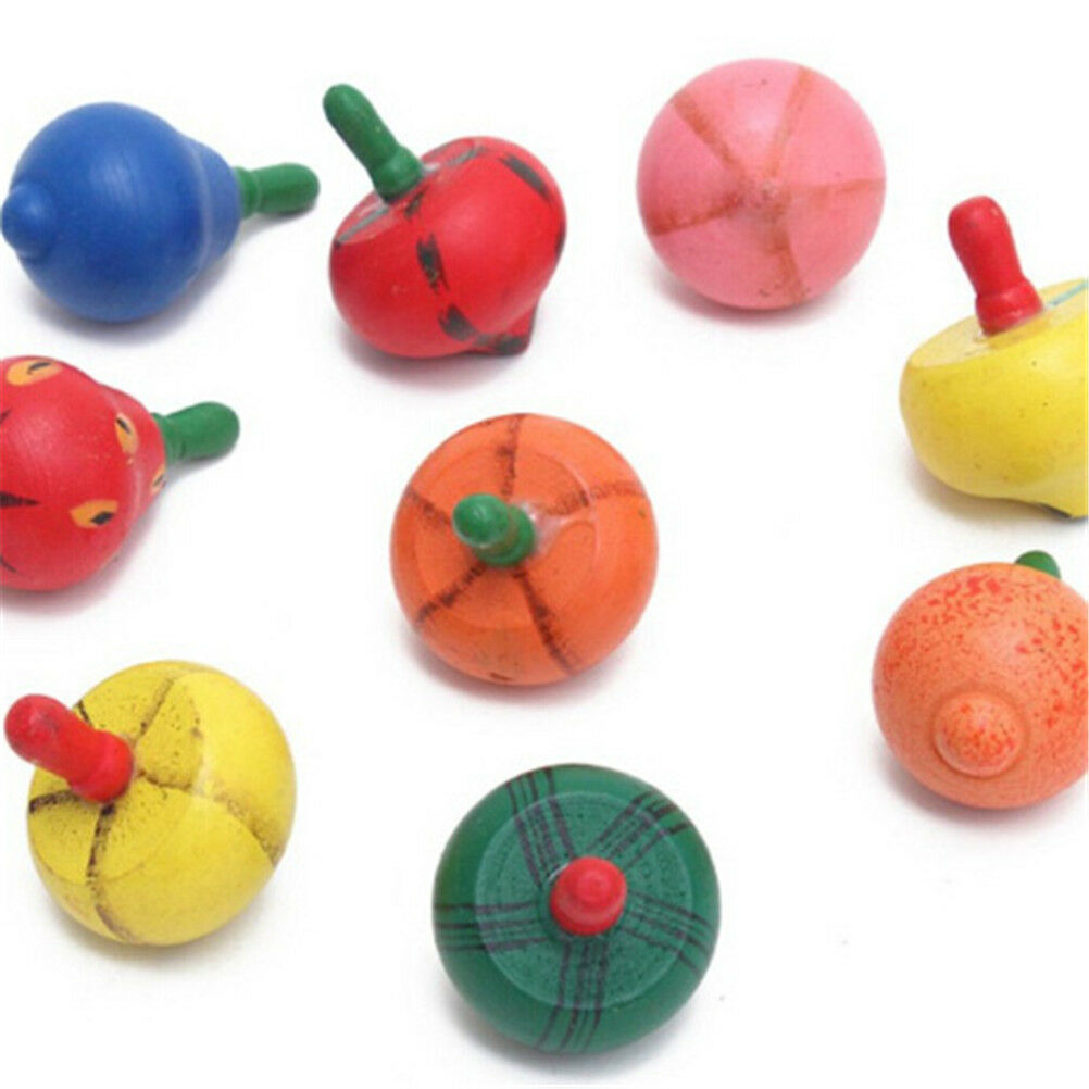Wooden Spinning Tops Colorful Fruit Mushroom Gyroscope Kids Gift To.l8