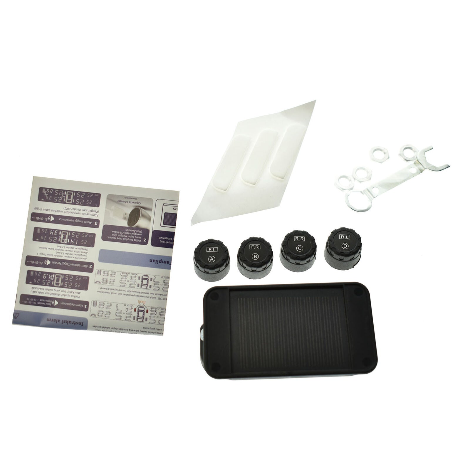 Car Solar Powered TPMS 4 External Sensors Car Tire Pressure Monitor System LCD