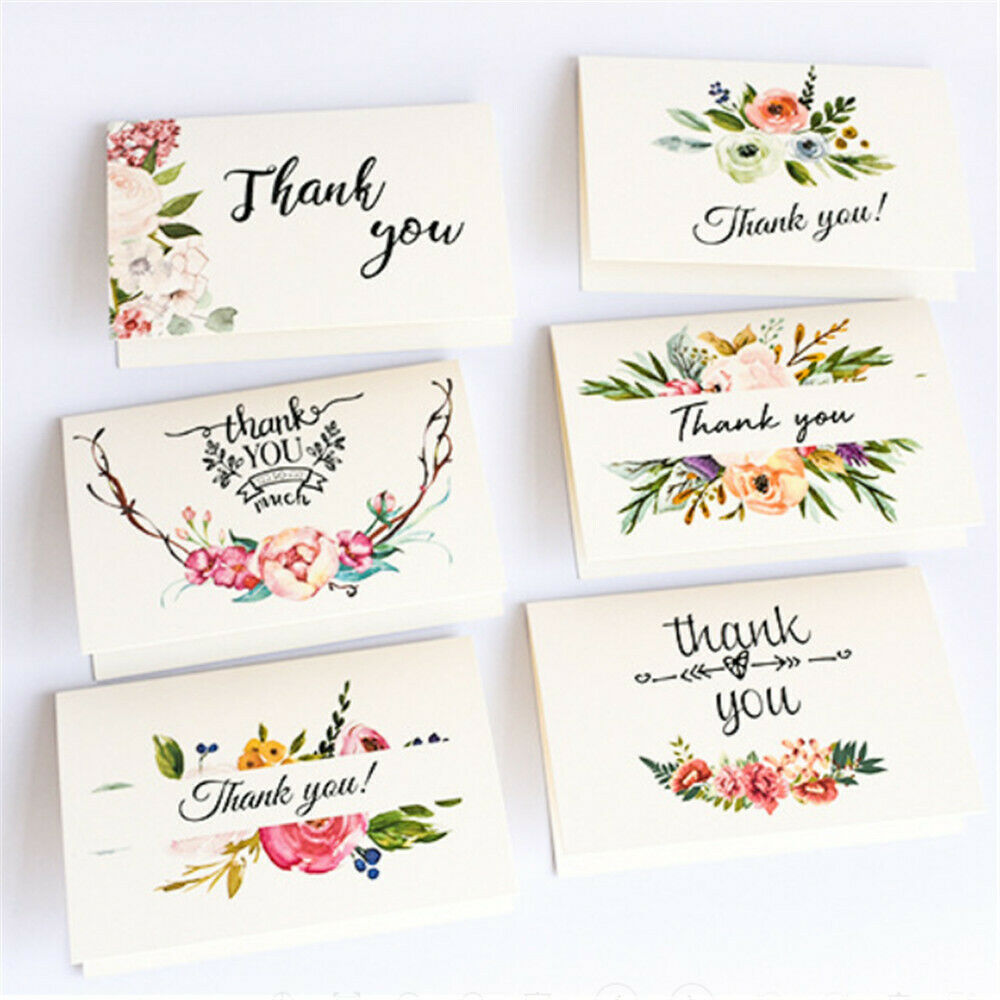 6-pack Floral Paper Greeting Thank You Cards with Envelopes Birthday Wedding