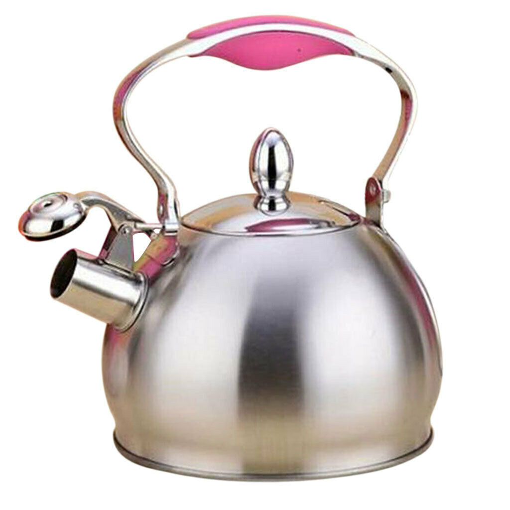 Stainless Steel Dishwasher Safe Whistling Coffee and Tea Kettle, 2.5 Liter, Pink