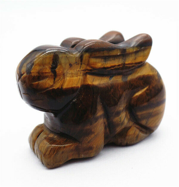 75x50x34mm Natural Tiger Eye Gem Carved Rabbit Decoration Statue Decor HH7645