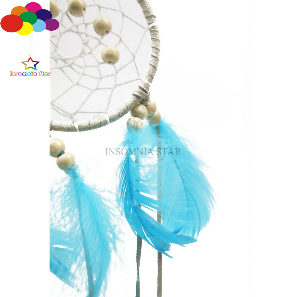 Boho Dream Catcher Circular lake blue Goose Feather Wall Hanging Dreamcatcher