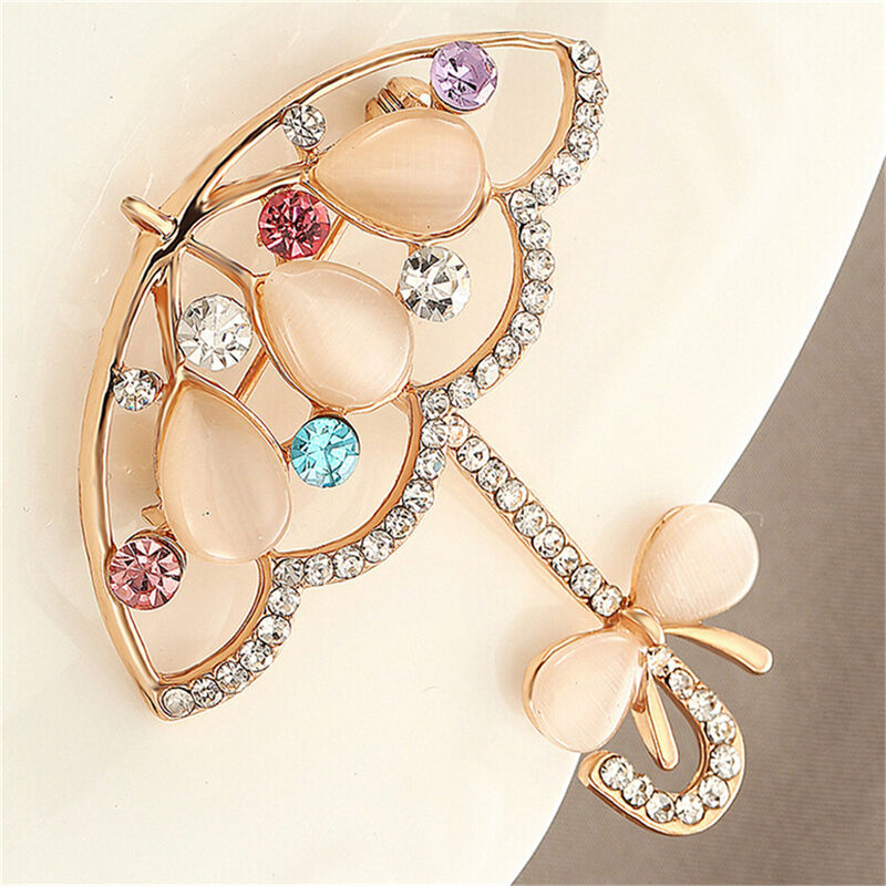 Opal And Rhinestone Umbrella Brooch Pin Cute Korea Style Brooches For Wom.l8