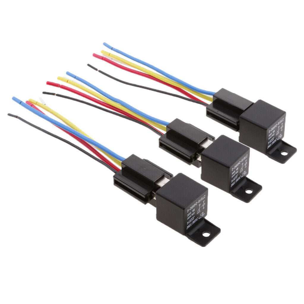 3 Sets 24V 80a Car Automotive 5 Pin Spst Relay And 5 Cables Harness Sockets