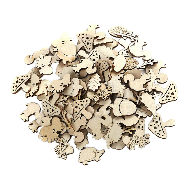 50 Pieces Shabby Chic Natural Wood Cutouts Wooden Animal Shapes