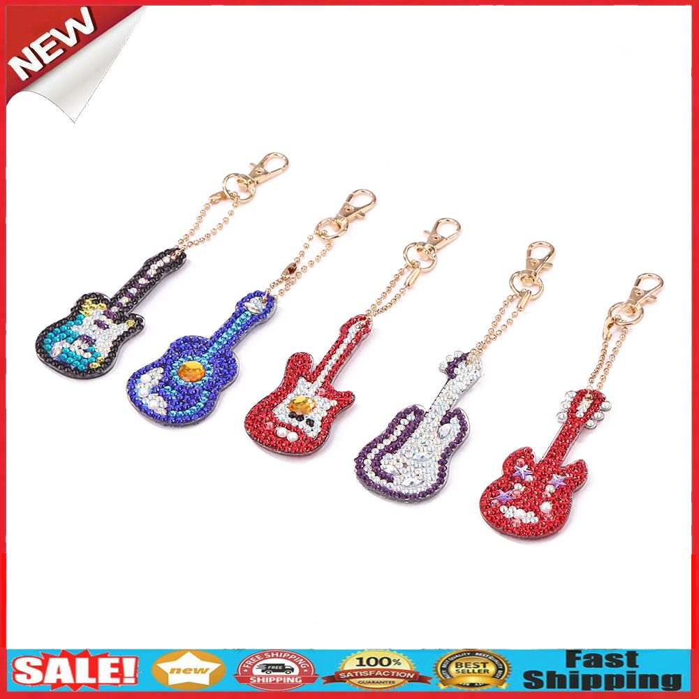 5pcs DIY Violin Full Drill Special Shaped Diamond Painting Keychains Gifts @
