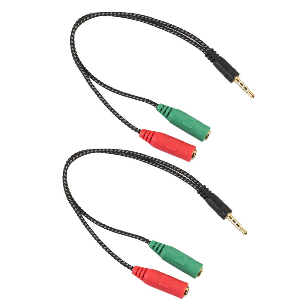 2x 3.5mm Audio AUX Mic Splitter Headphone Adapter 1 Male Jack to 2 Female
