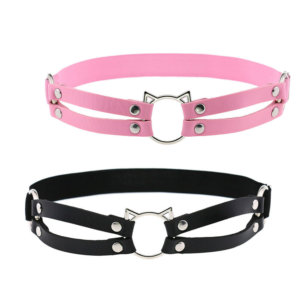 2pcs Sexy Gothic Leather Garter Thigh Ring Anti-Slip Punk Strap Pink+Black