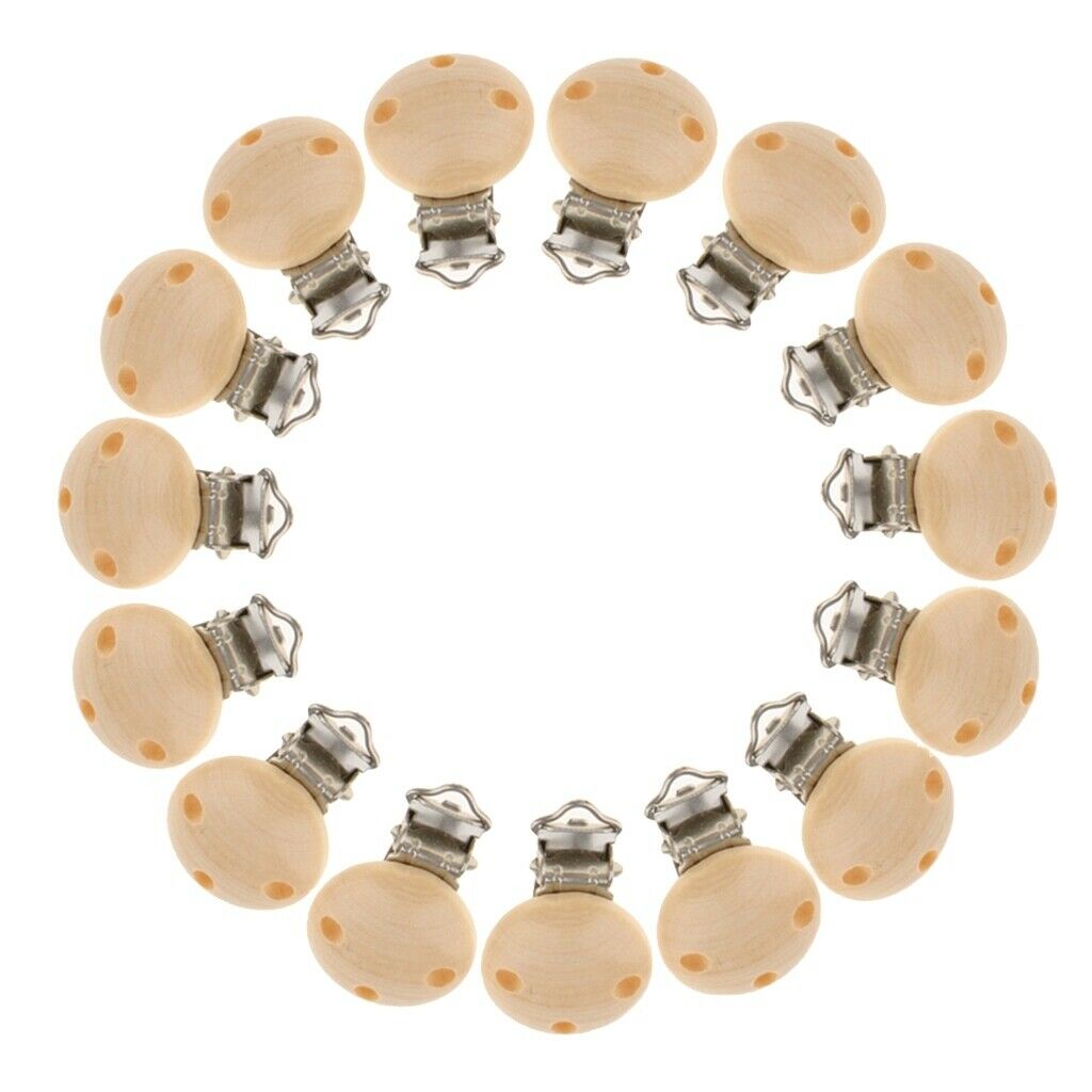 Baby Infant Wooden Soother Clips Nursing Beech Round Dummy Nipples Natural