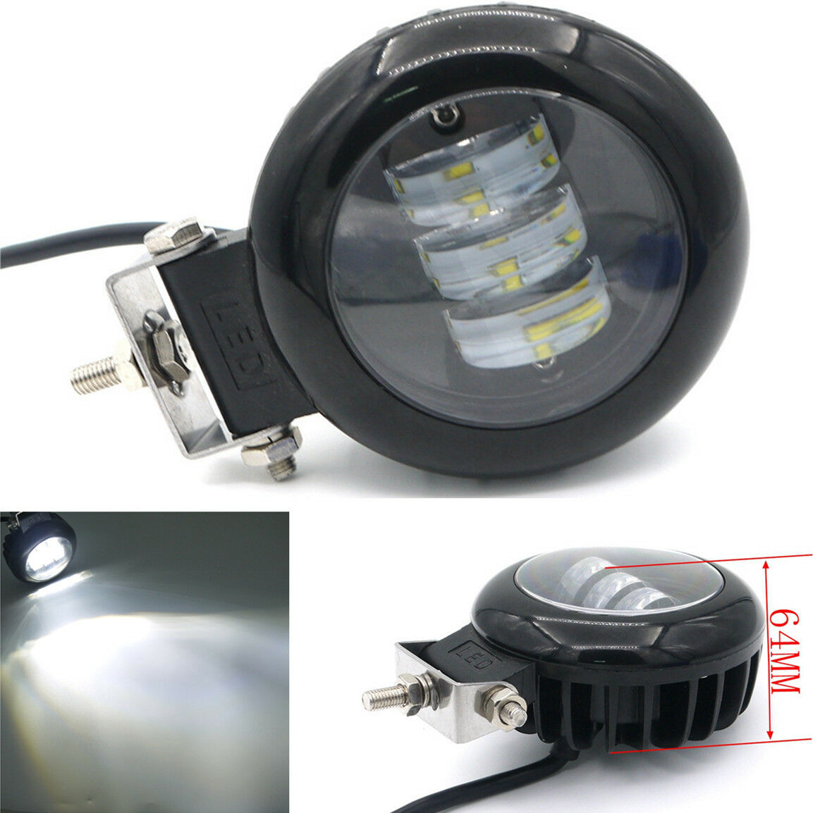 72W 6000K LED Spot Light Motorcycle Work Driving Lamp with Bracket Waterproof