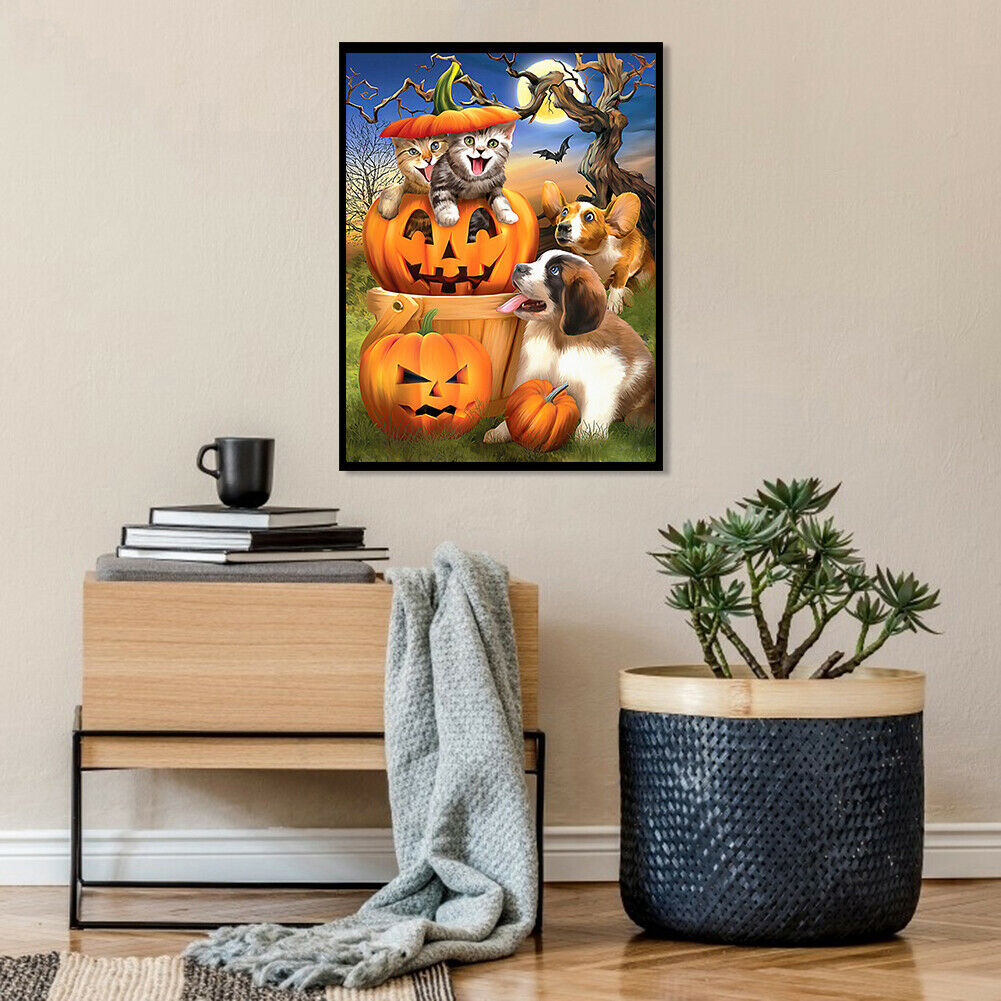 Halloween Cat Dog 5D DIY Diamond Painting Full Round Drill Art Embroidery  @