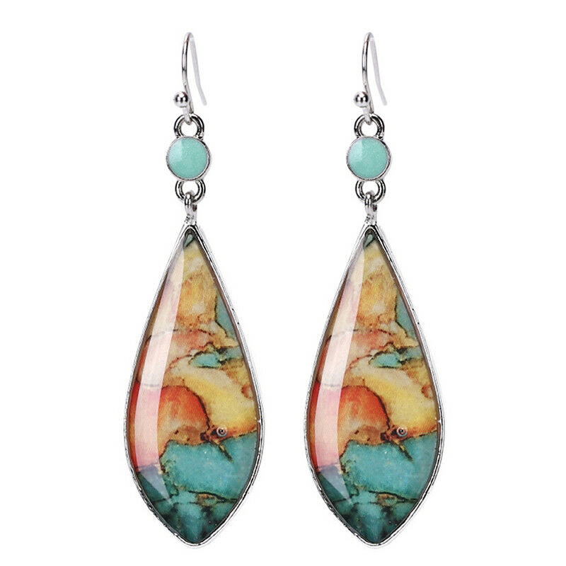 Long Opal Turquoise Dangle Drop Earrings Ear Studs Hook Earrings Women Jewelr Kt