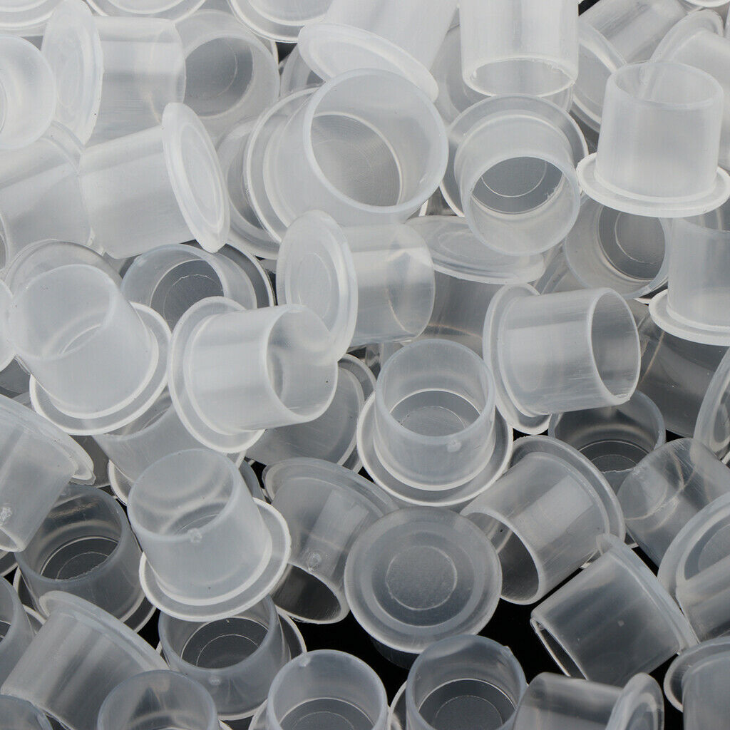 Pack of 1500, Mixed Sizes Clear Tattoo Ink Cups with Base (Small Medium Large #8