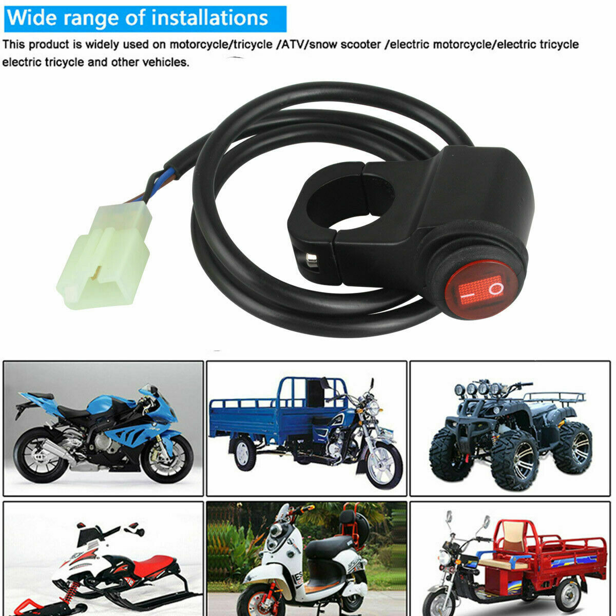Motorcycle ATV Handlebar Headlight Fog Spot light 12V On Off Switch Waterproof