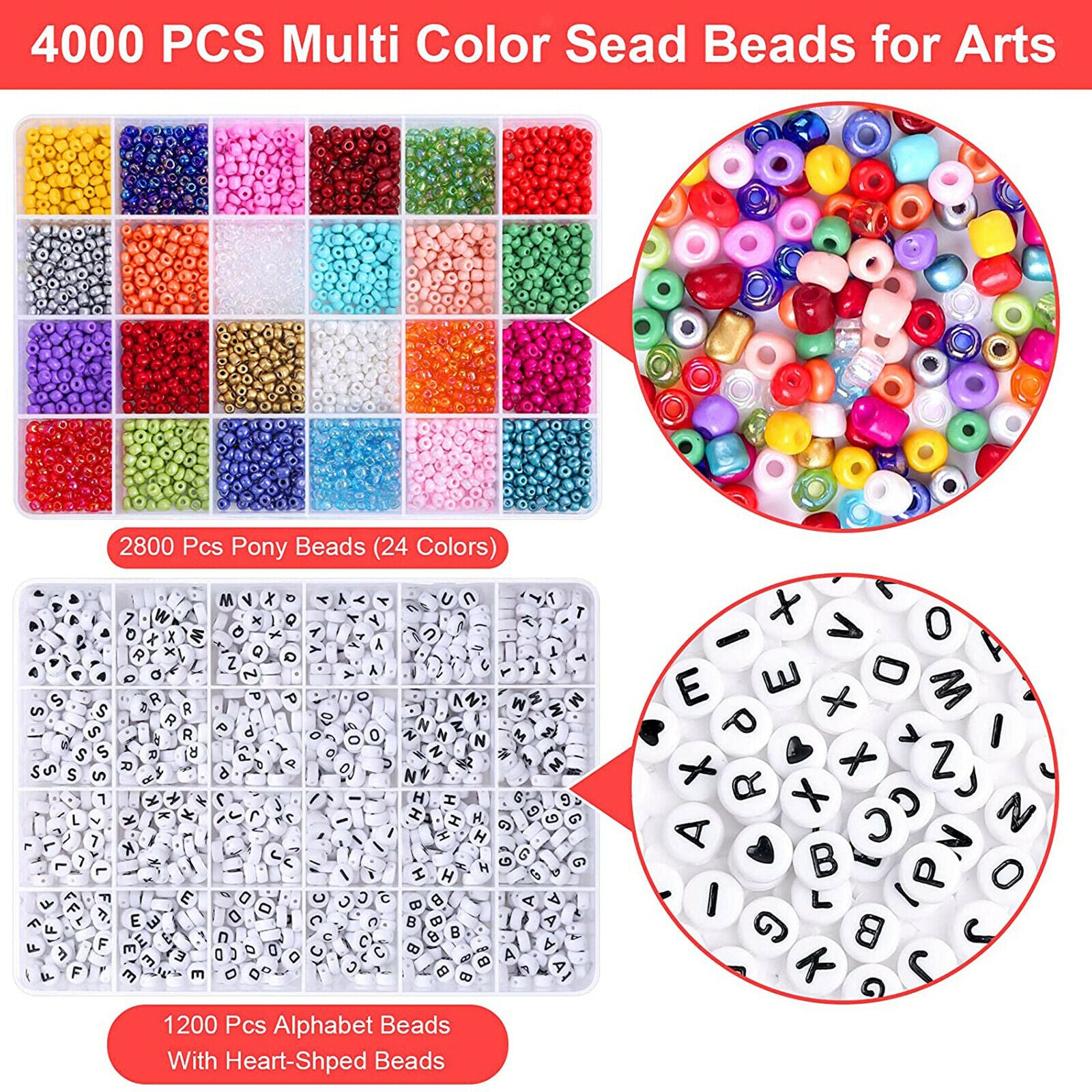 4000Pcs 4000Pcs Craft Bead Set Plastic for Jewelry Making DIY Gift for Her
