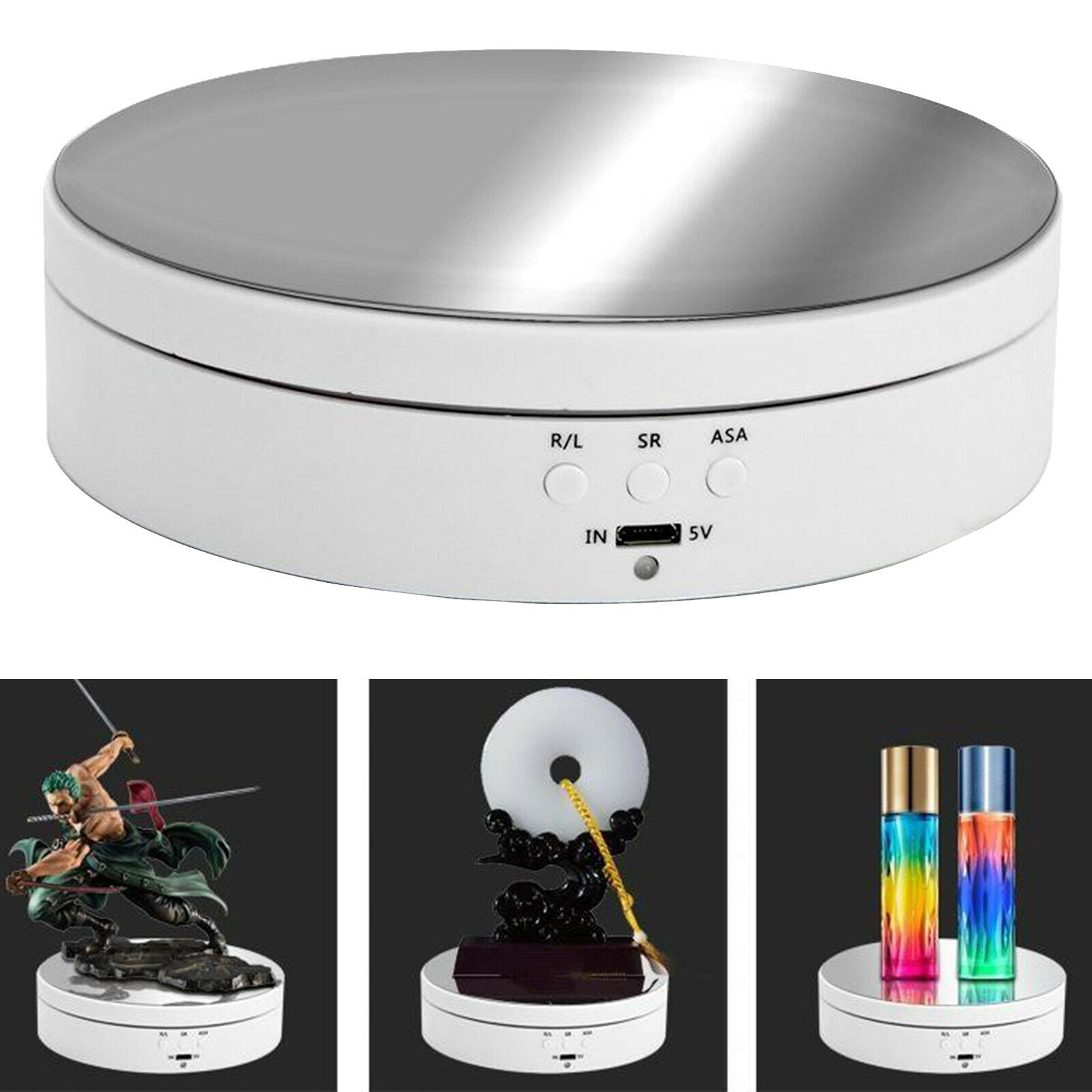 360Â° Rotating Display Stand Turntable Mirrored 3  for Cake Jewelry - white