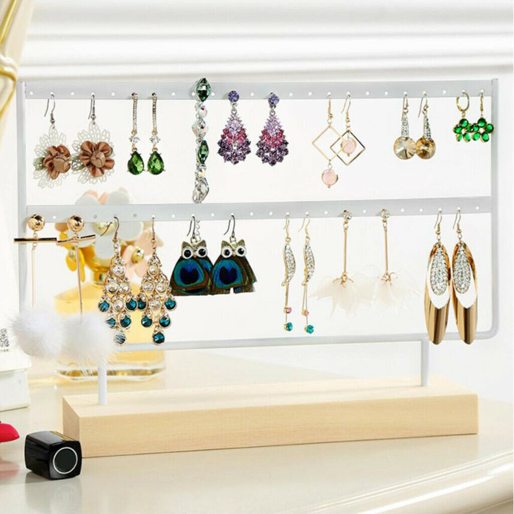 Iron Rack Earrings Rack for Earrings Ring Organizer Wood Base Large White
