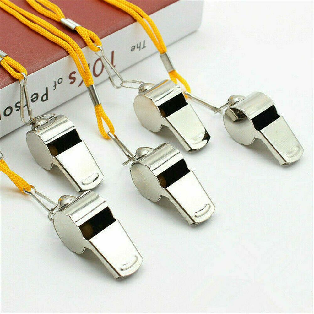 Hot Metal Football Soccer Sports Referee Whistle Emergency Survival w/ Lanyard~~