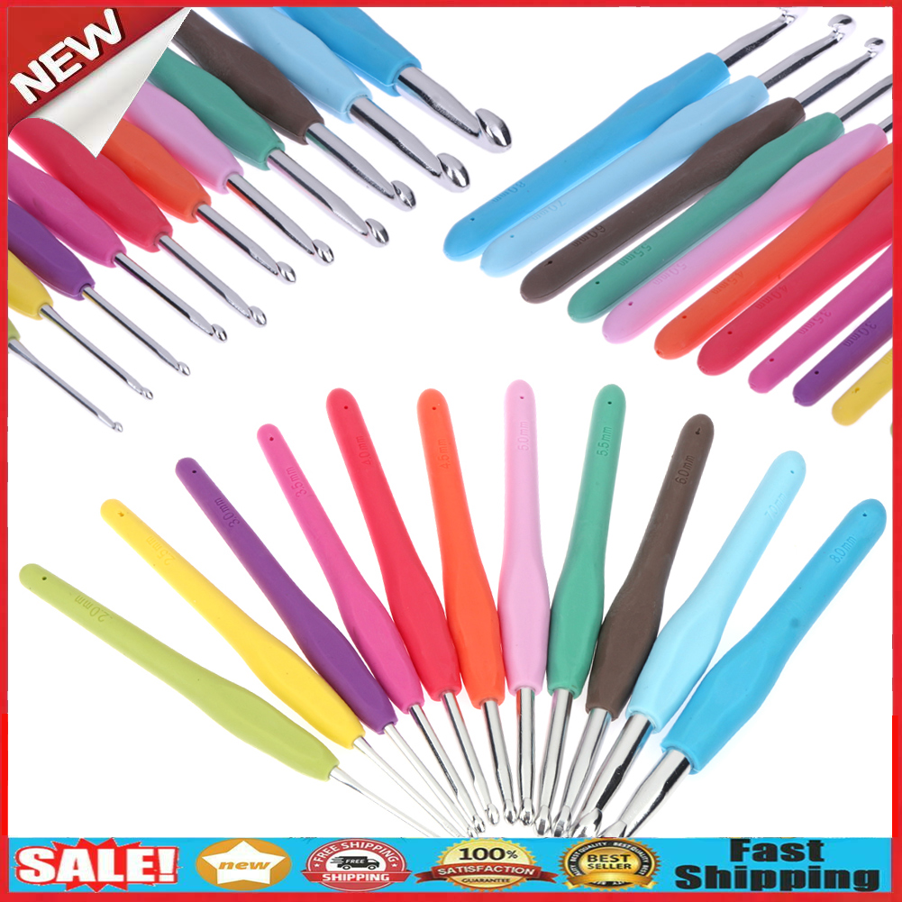 11Pcs Soft Handle Needles Knit Weave Craft Yarn Aluminum Crochet Hooks Set @