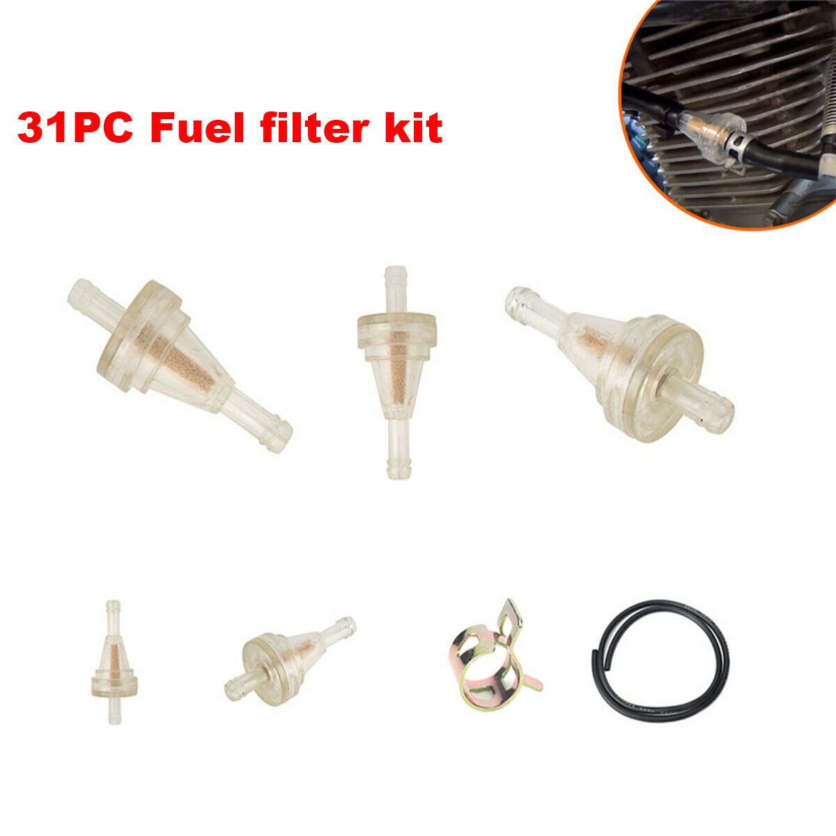 31PC 1/4" Motorcycle Pipe Fuel Filter Hose Clamp Pipe For Off-road Vehicles ATV