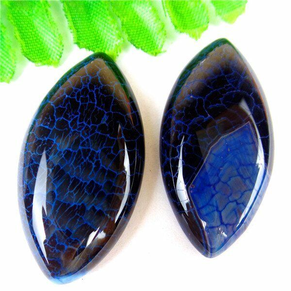 20Pcs Blue&Black Fire Dragon Veins Agate Marquise Cab Cabochon 40*20*7mm HH6038